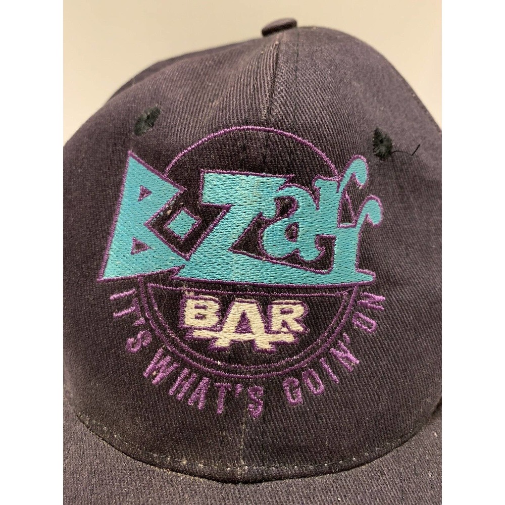 VINTAGE BZARR BAR 80s 90s EMBROIDERED TEAL PURPLE BLACK HAT CAP ADJUSTABLE